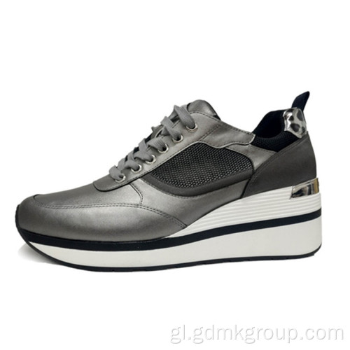 Zapatillas de deporte casual de malla de coiro para mulleres